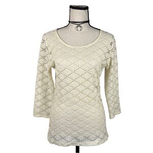 Forever 21 Ivory Textured Lace Knit Tunic Top | Size Medium | Made in USA